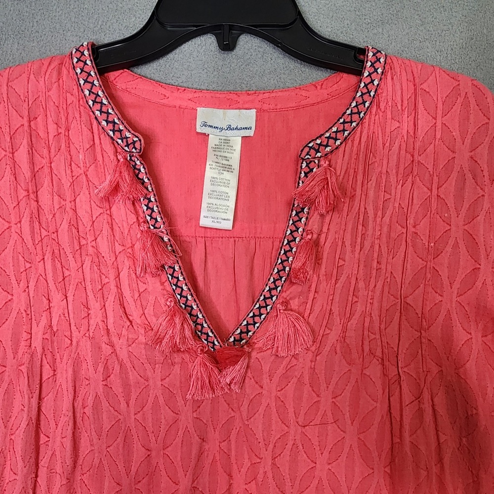 Tommy Bahama Coral Pink Tunic Dress Tiered Bell Sleeves Womens XL Boho Peasant - Picture 9 of 10